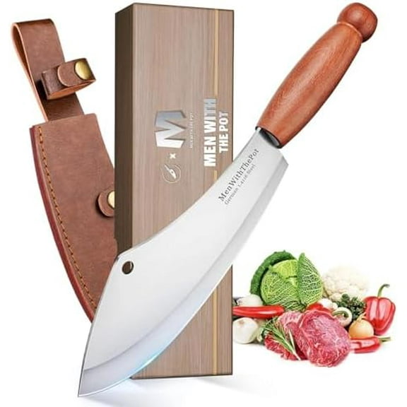 Meat Cleaver Knife, Hand Forged Ultra Sharp Stainless Steel Butcher Knife with Sheath, Multipurpose Chef Knife for Kitchen Outdoor Cooking Camping BBQ, Gift for Man Women$$