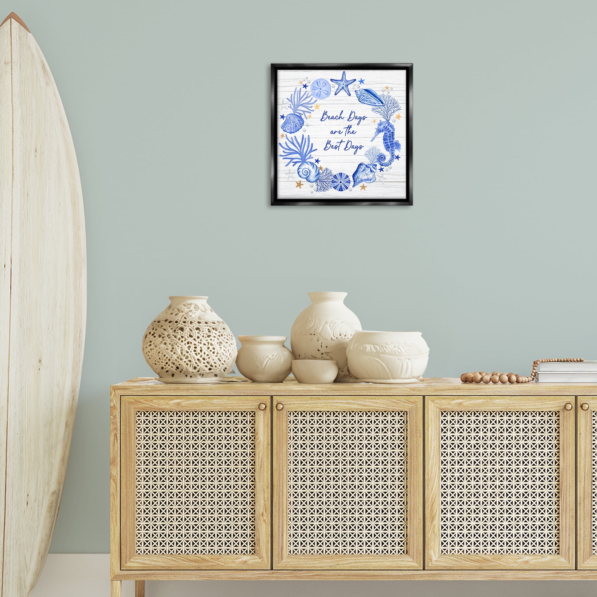 Stupell Industries Beach Days Best Wreath Nautical & Beach Painting Black Floater Framed Canvas Art Print Wall Art, 18 x 18