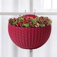 thumbnail image 3 of 1 Pack Wall Hanging Plastic Plant Pot Red Semicircle Flower Baskets Imitation Rattan Houseplant Container Drainage Design Planter for Garden Home Office Balcony Window Decor By Yahome, 3 of 7