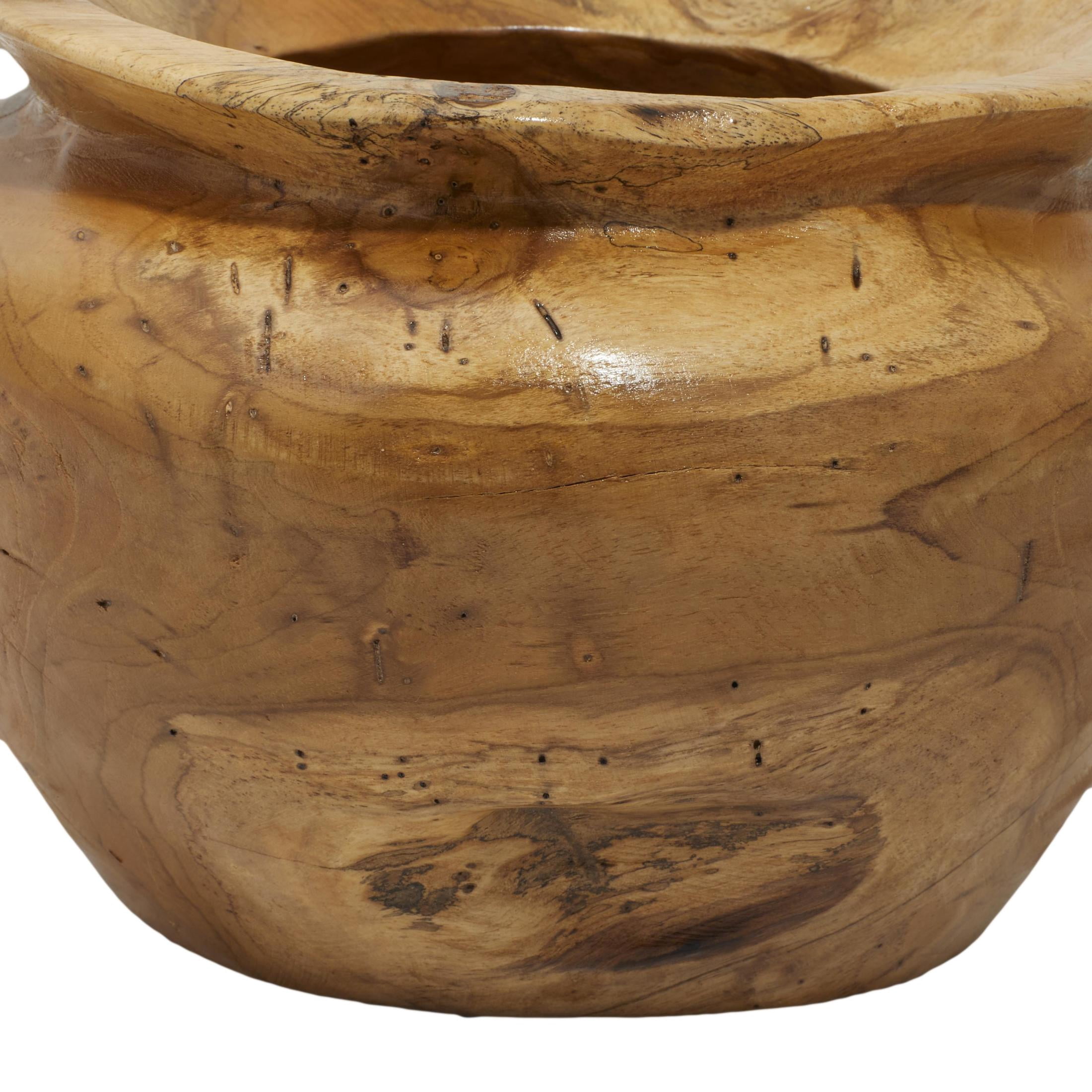 DecMode 9" Handmade Round Live Edge Free Form Brown Teak Wood Decorative Bowl