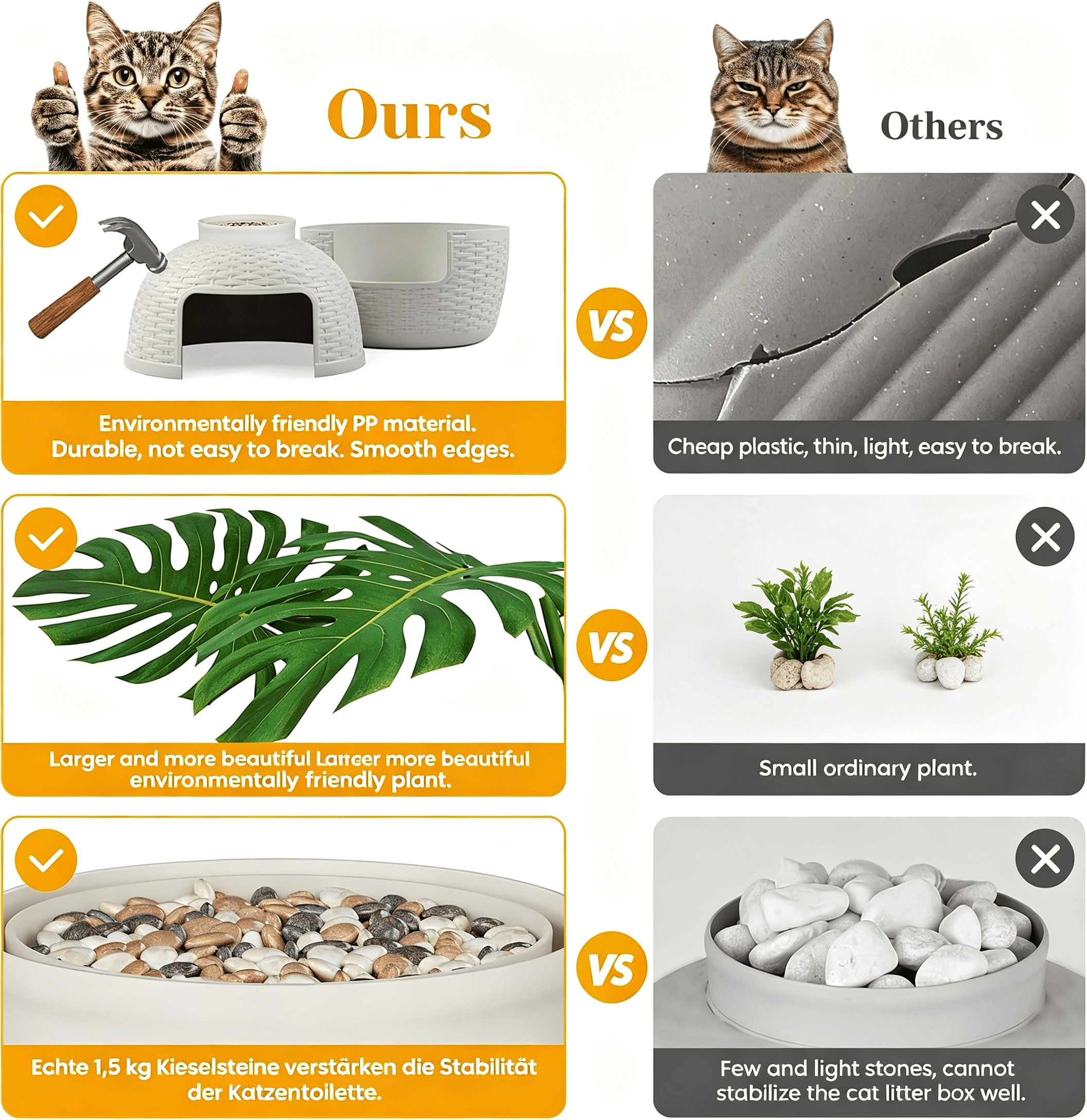 Rattan Cat Litter Box Enclosure 18x18x20 Inch Off-White Covered Litter Box Furniture Heavy Duty PP Natural Stones