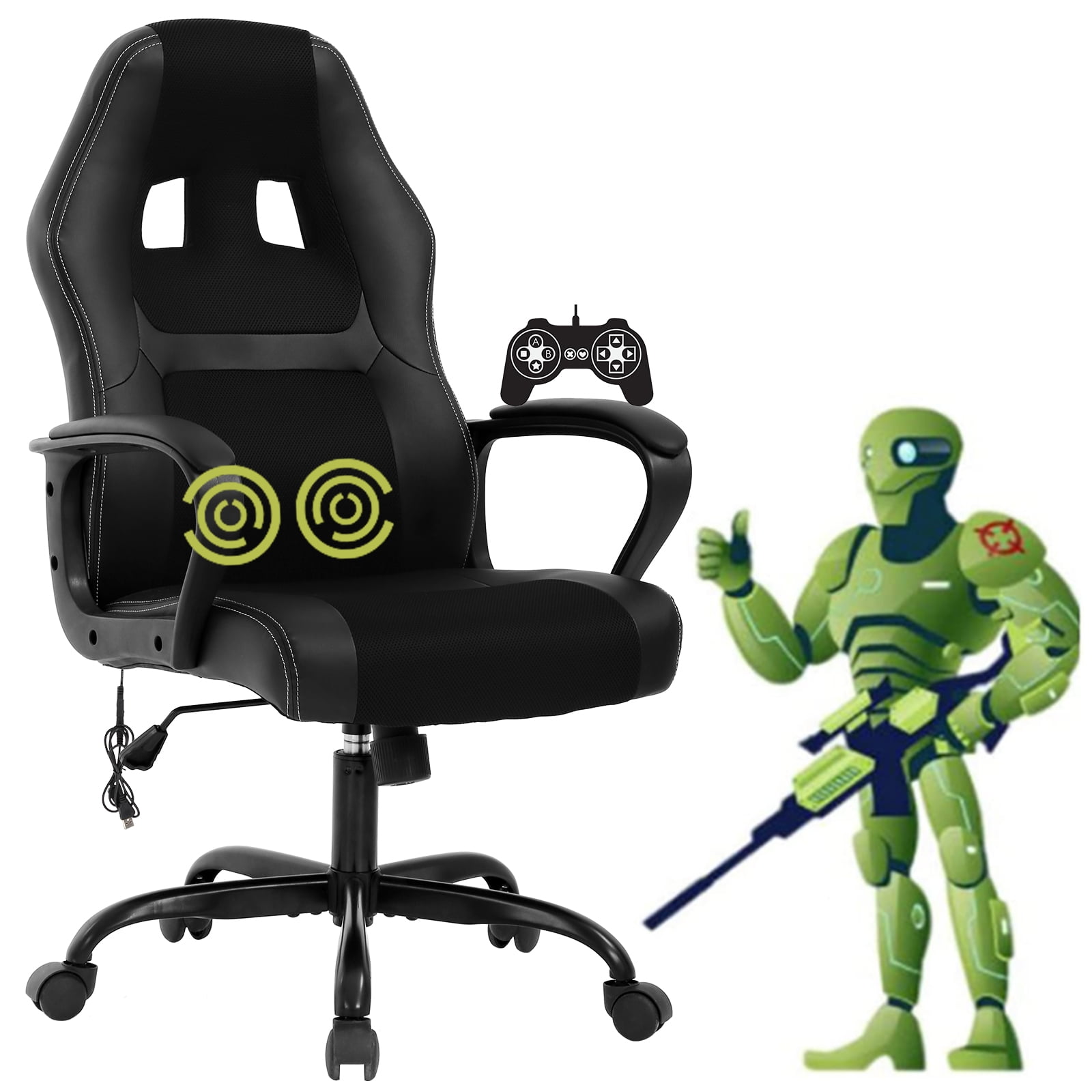 YRLLENSDAN Black Gaming Chairs, Office Desk Chair with Back