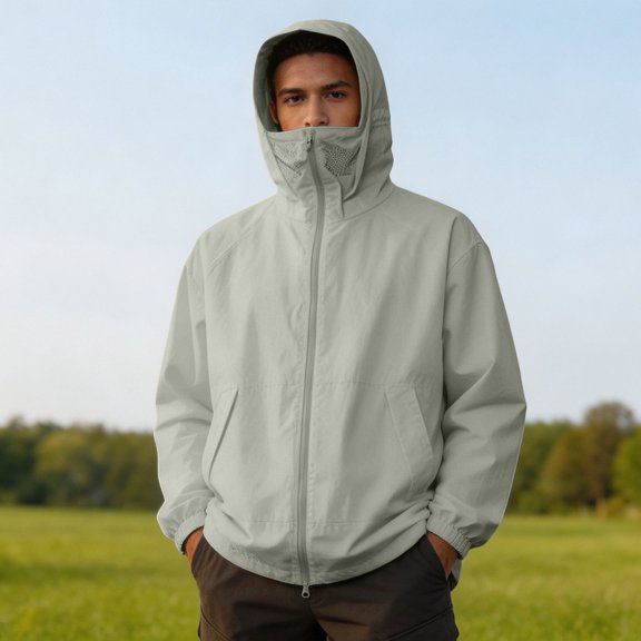 Aestivo Men's Full Zip Anorak Jacket, Solid Hooded Outerwear, Lightweight Zip-Up Coat for Casual Travel Work, Army Green L