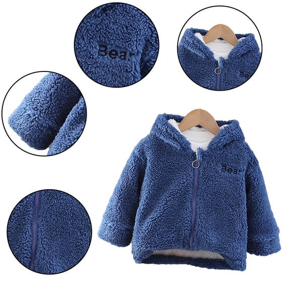 Godderr Baby Newborn Girls Boys Winter Coat Fleece Jacket with Hooded Toddler Warm Outwear Zip Long-Sleeved Padded Soft and Comfortable Jacket Outwear for 9M-4Y