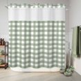 thumbnail image 6 of No Hook Shower Curtain, Sage Green Buffalo Plaid Shower Curtains for Bathroom with See Through Top Window, Farmhouse Green White Checkered Waterproof & Washable Bath Curtain Long 72"x78", 6 of 9
