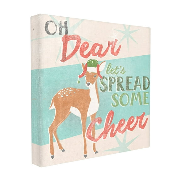 The Stupell Home Decor Collection Holiday Retro Inspired Christmas Oh Dear Spread Cheer with Deer Wall Plaque Art, 12 x 0.5 x 12