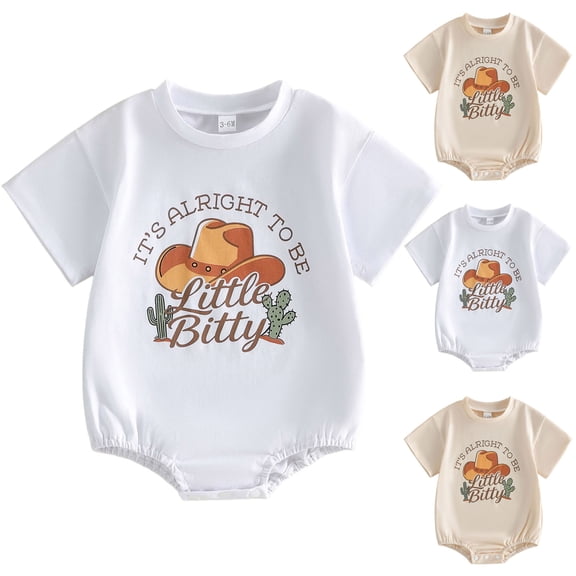 WUANDIXFA Western Baby Girl Boy Clothes Short Sleeve T-Shirt Romper Cowgirl Cowboy Summer Outfit Clothing 0-18M (Beige, 0-3 Months)