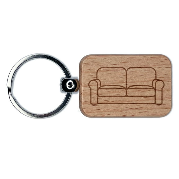 Sofa Couch Rectangle Keychain Charm Tag - Engraved Wood