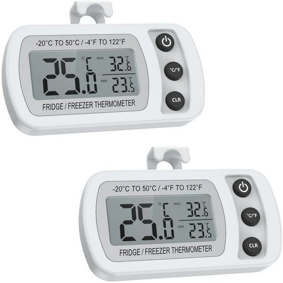 Fridge Thermometer With Max / Min Function, Digital Waterproof Freezer Thermometer With Hook Easy To Read Lcd Display, Perfect For Home, Bars, Cafes, Etc