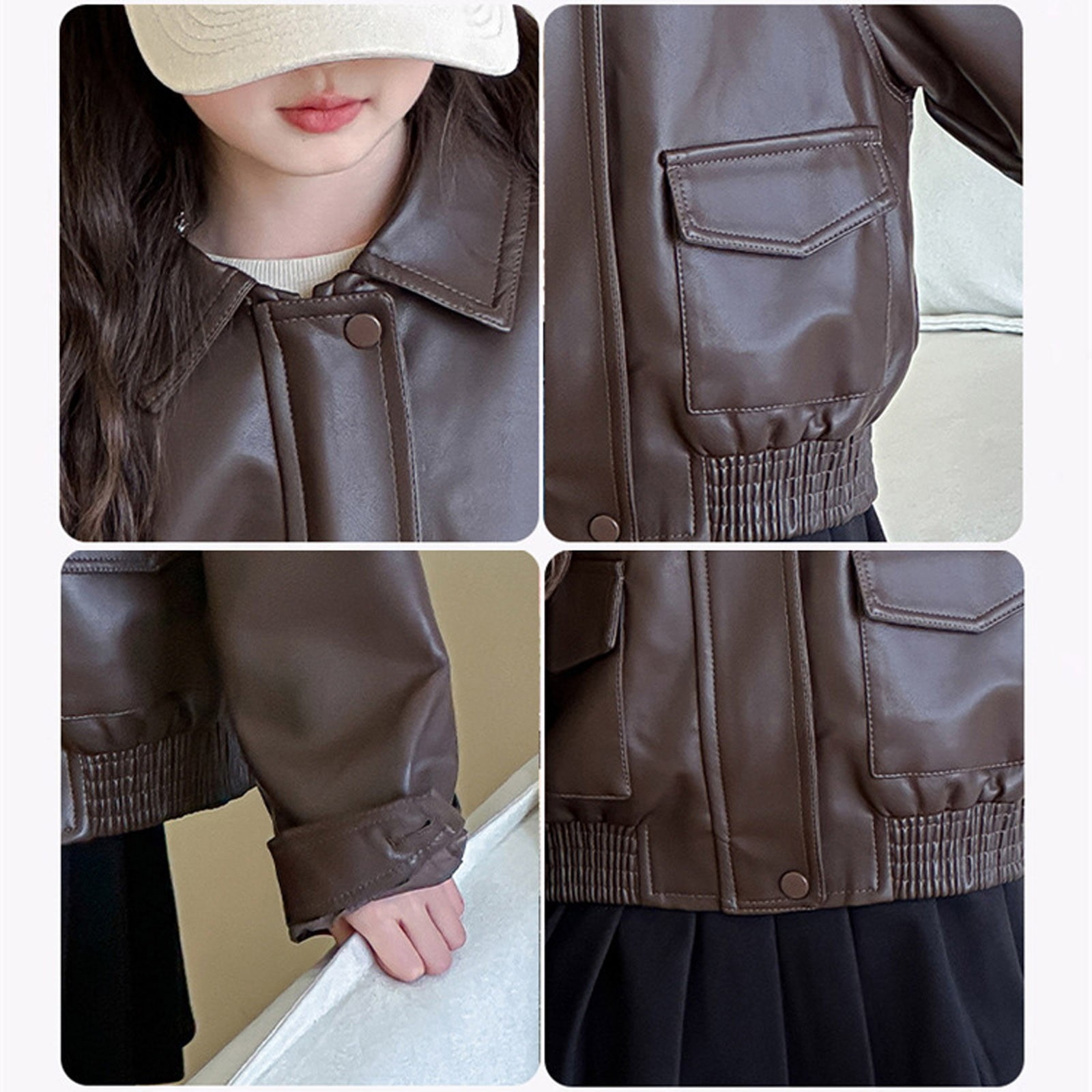 Kiijoy Teen Girls Leather Jacket Zip Up Windbreaker Stylish