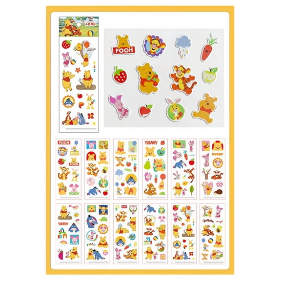 Winnie the Pooh 3D Bubble Cartoon Stickers - 12 Unique Sheets (Approx 144 Total)| Non-Toxic | Kids Party Favors & Craft Décor