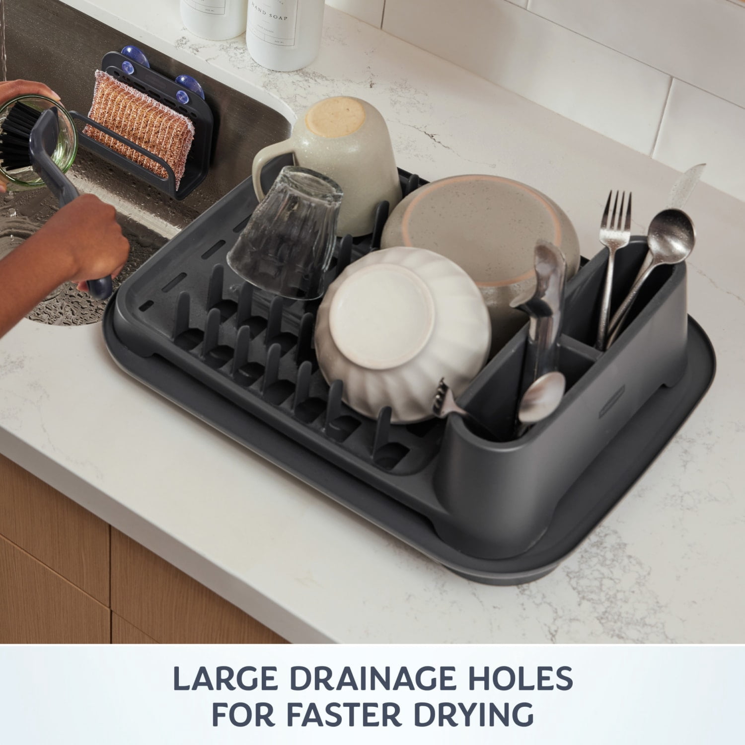 Rubbermaid Antimicrobial Dish Drying Rack with Drainboard, Raven Grey, 2-Piece Set
