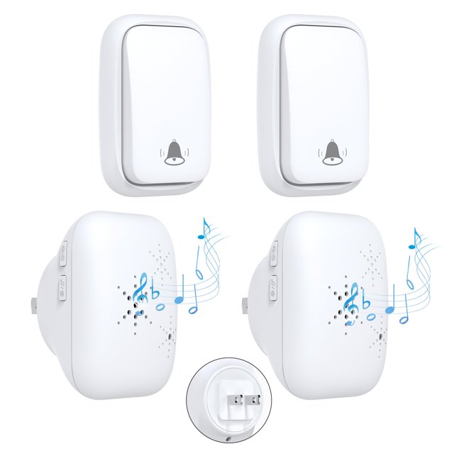Cerhot Timbre inalámbrico autoalimentado con enchufe estadounidense, sin batería, distancia de 100 m, 38 canciones, botón de timbre para puerta, timbre para exteriores, inalámbrico, resistente al agua