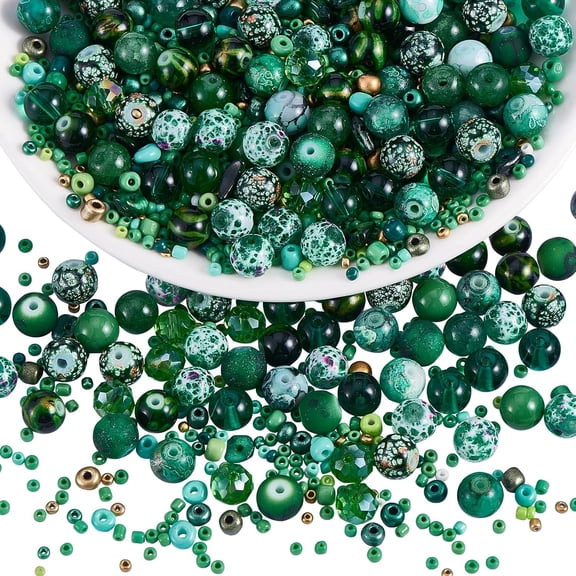 1 Pack Assorted Glass Beads for Jewelry Making Adults Glass Beads Bulk Including 8mm Beads for DIY Jewelry Bracelet Neckalce Phone Lynard Making Crafts Accessorie (Grass Green) Dark Green