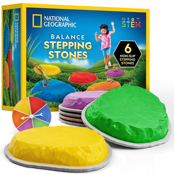 National Geographic Stepping Stones for Kids – Durable Non-Slip Balance Stones Encourage Toddler Gross Motor Skills, Indoor & Outdoor Toys, Obsta