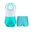 thumbnail image 2 of Miutii Kids Girls Gymnastics Leotard Outfit Sparkly Rhinestones Dance Unitard and Shorts Set Ballet Blue Green 12, 2 of 9