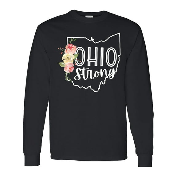 Inktastic Ohio Strong with State Silhouette and Pink Flowers Long Sleeve T-Shirt