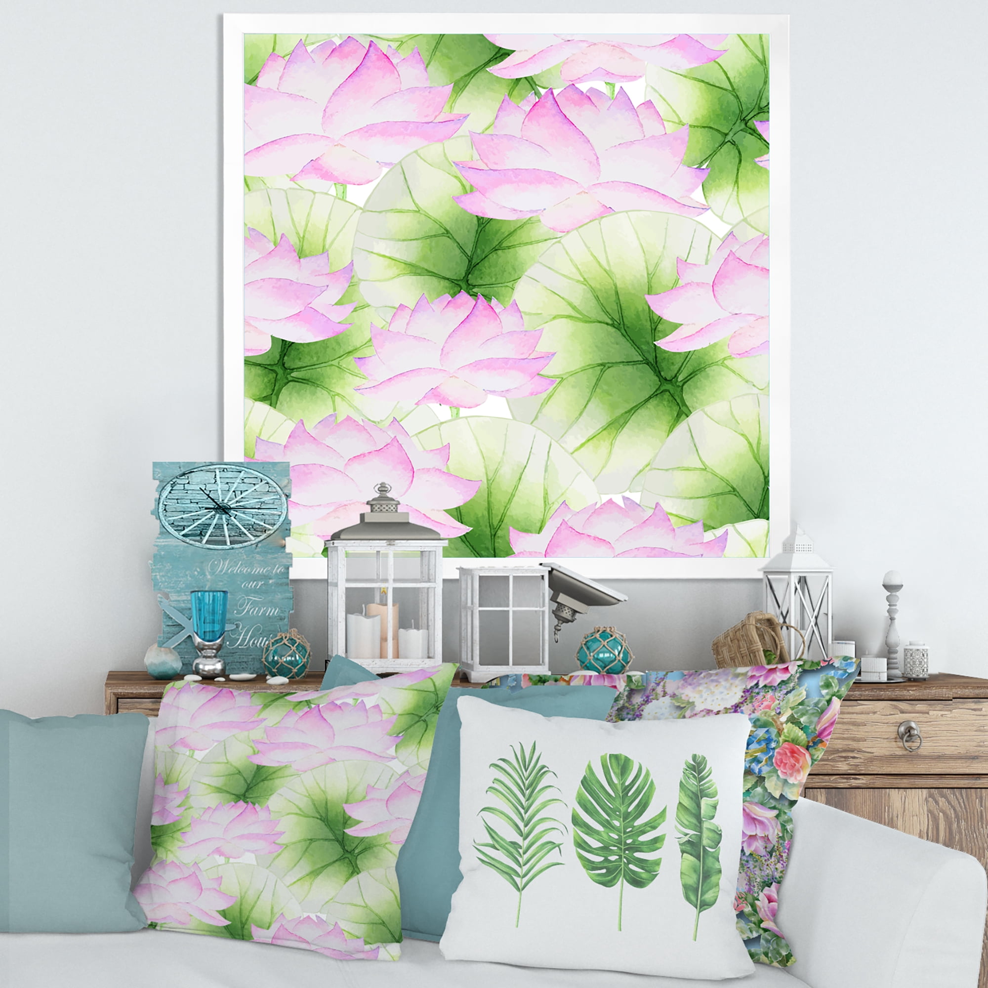 Designart 'Ancient Pink Lotuses In The Pond IX' Traditional Framed Art Print