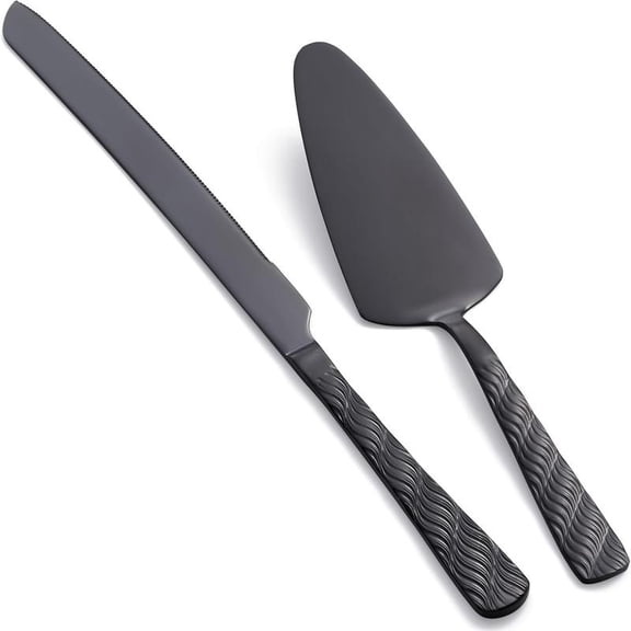 Black Cake Cutting Set, Stainless Steel Cake Knife and Server Set, Cake Pie Cutter Set for Wedding, Birthday, Party