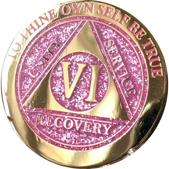 6 Year Elegant Glitter Pink Gold Silver Bi-Plated AA Medallion Chip VI