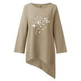 thumbnail image 4 of Icvfdpl Women'S Summer Casual Tee Shirt Spring Simple Solid Color Crew Neck Butterfly Dandelion Print Three Quarter Sleeve Cotton Linen Tops Cool And Cosy Clothing On Hot Days, 4 of 4