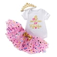 thumbnail image 2 of SONGGE Girls Birthday Party Outfit Sets Short Sleeve O-Neck Romper Dress With Hair Cute Toddler Celebration Cartoon Versatile Clothing Sets, 2 of 3
