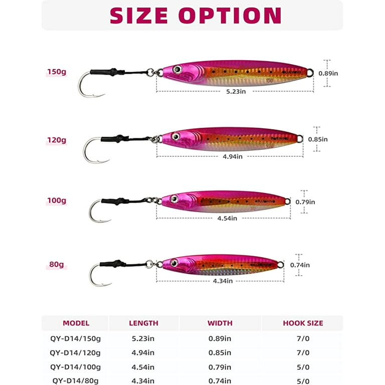 BLUEWING Fishing Lures Slow Pitch Jig Flat Fall Jigging Pitching Lures  Vertical Jigs, Baits with Assist Hook Fishing Artificial Bait, Pink,150g