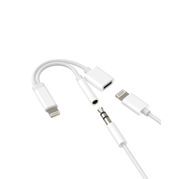for iPhone AUX Adapter Dongle for Headphone Jack Cable(2Pack)2 in 1 Lightning to 3.5mm Earbud Splitter for 11 12 13 14Pro X 7 8 Charger Cord MFI Certified Audio Music Power Charge Converter for iPad