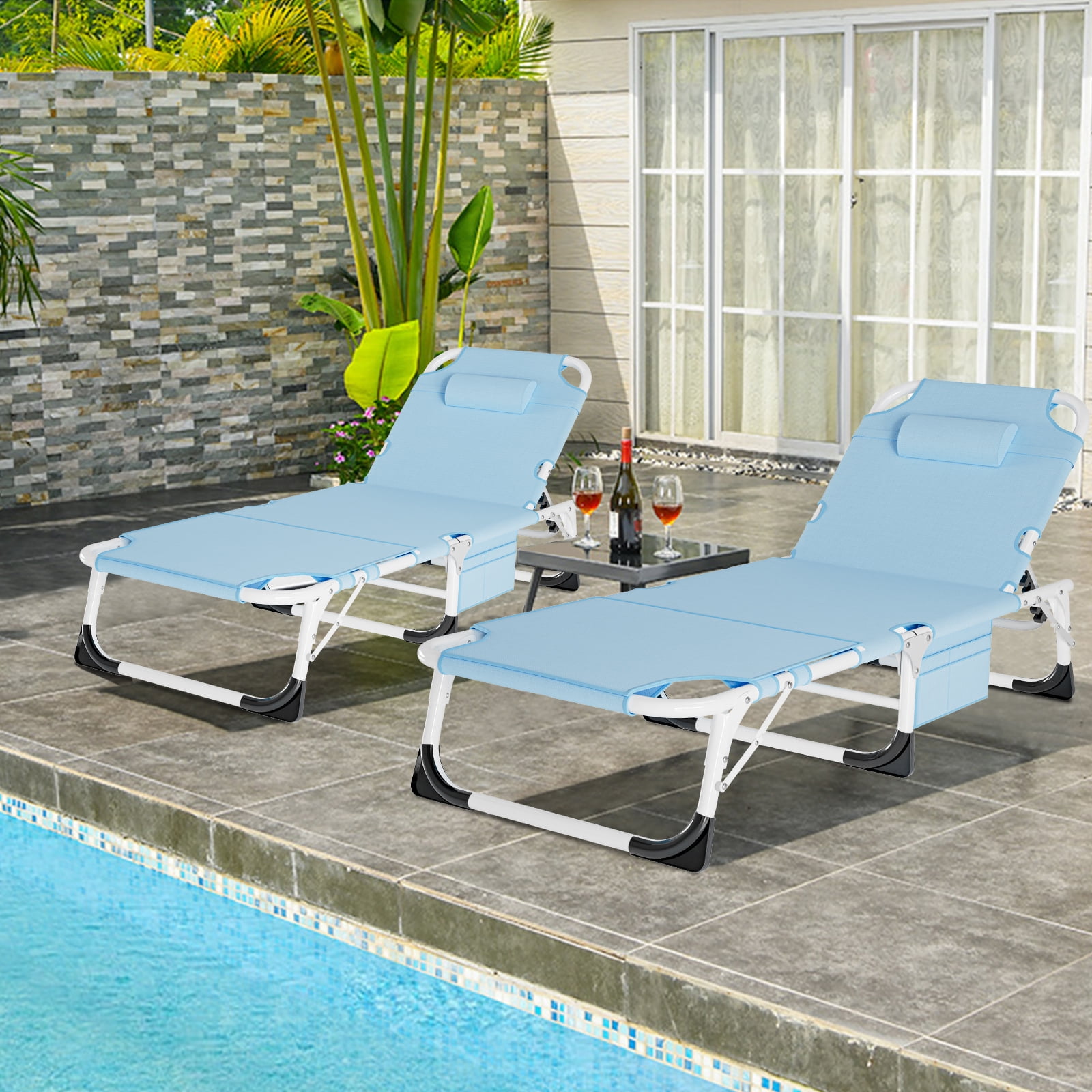 Slsy 3 in 1 Trifold Tanning Chair Adjustable Beach Chair with Extras Suitable for Sunbathing Poolside Yard Patio Walmart