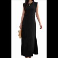thumbnail image 2 of Vestido Maxi de Verano para Mujer, Informal, Holgado, con Abertura, Sin Arrugas, con Cuello Redondo y Bolsillos, Color Negro, 2025, Talla S, 2 of 9