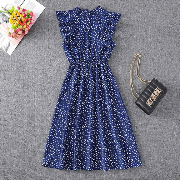 Honeeladyy Women Casual V-Neck Short Sleeve Summer Print Knee-Length Dress For Beach Women's light dresses