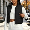 thumbnail image 6 of Zylanna Women's Cropped Puffer Vest, Full Zip Lightweight Sleeveless Stand Collar Quilted Warm Outerwear Layering Gilet Black, 6 of 7