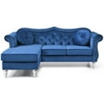 thumbnail image 2 of Passion Furniture Hollywood 81 in. Navy Blue Velvet Chesterfield Sectional Sofa with 2-Throw Pillow, 2 of 5