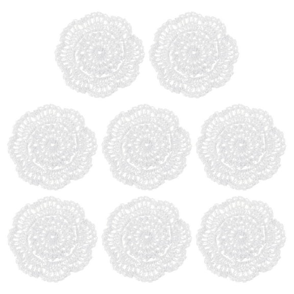Crochet Doilies, 8Pcs 4" Cotton Woven Fabric Coasters, Lace Round Handmade Coasters with Floral Pattern for Wedding Party Decoration (White)