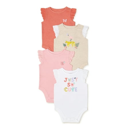 

Garanimals Baby Girls’ Bodysuits with Eyelet Ruffle Sleeves 4-Pack Sizes 0/3-24 Months