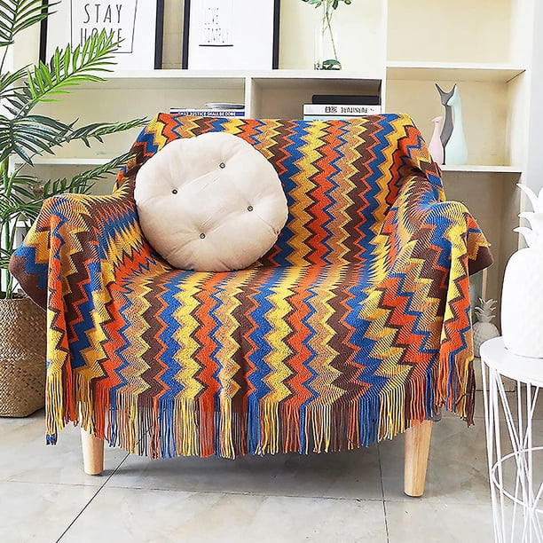 130x230cmamarilloManta de punto Colchas con borlas Color Pata de gallo Cuadros bohemios Alfombra cálida Manta suave de moda Sofá Tiro Cama decorativa Rojo Verde Cocina, Decoración y Otros