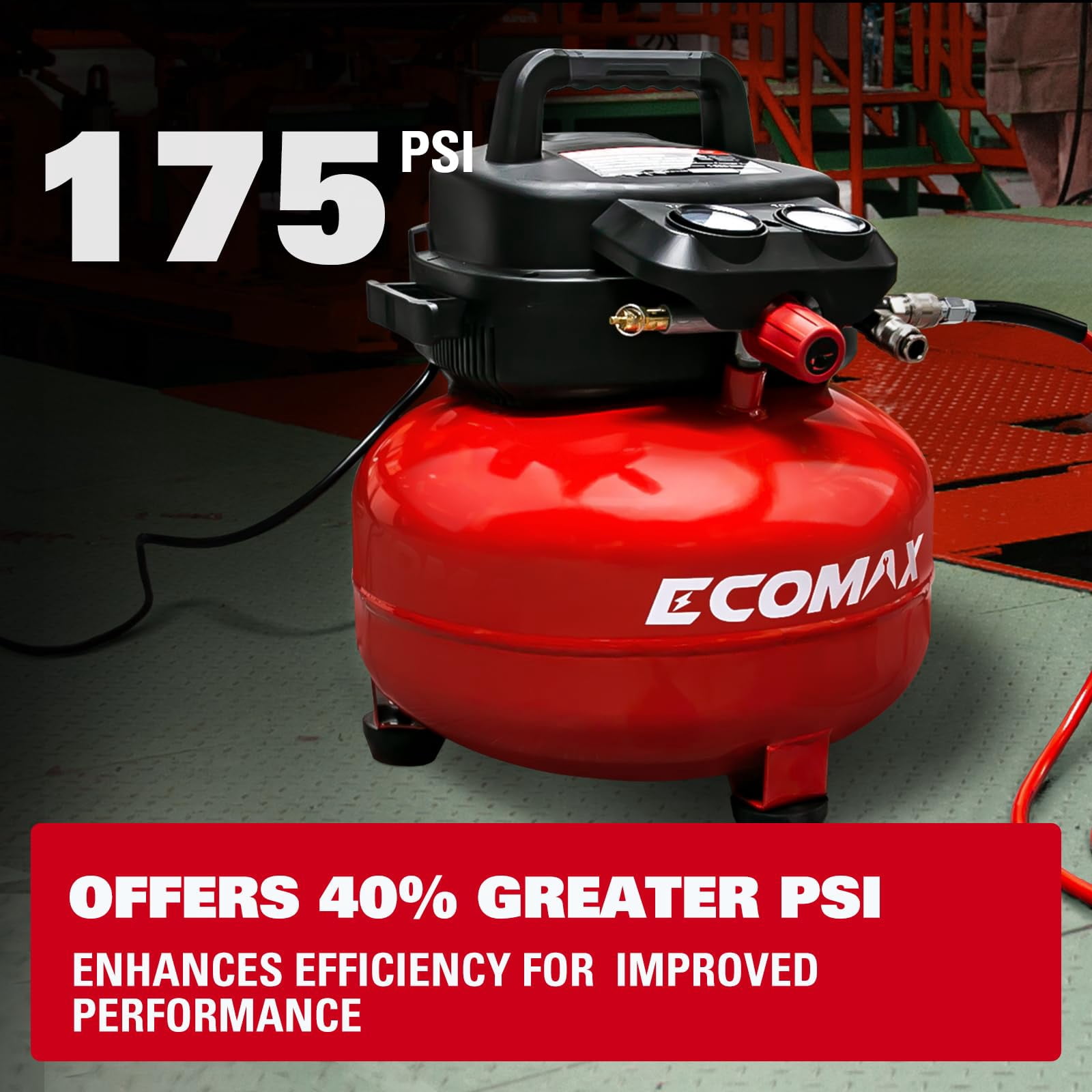 Air Compressor, 6-Gallon Pancake Air Compressor with 25 FT Air Hose, MAX 175PSI Pressure/1.5HP, Compressor for Air Tools, Car Tires, Garage, and Shop
