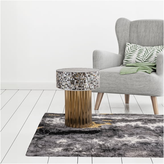 JERFIT Mother of Pearl End Table, Antique Brass Finish Nightstand with Stainless Steel Base, Contemporary Accent Table for Living Room, Bedroom