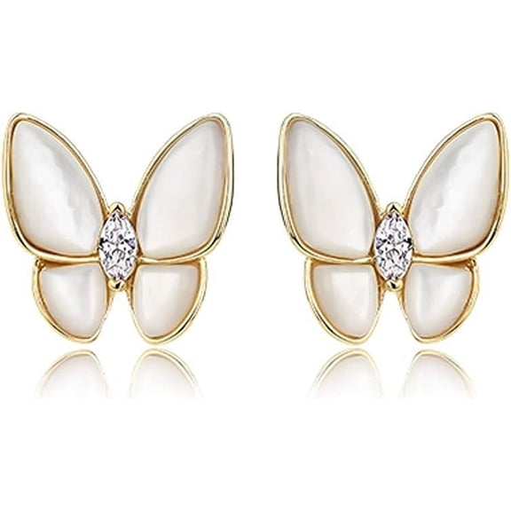 YMCSTONEMA 925 Sterling Silver Ear acupuncture Mother-Of-Pearl Butterfly Studs Earrings For Women Cz Butterfly Earrings