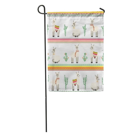 SIDONKU Alpaca Lama and Cactus Strips Aztec Pattern on Llama Baby Doodle Garden Flag Decorative Flag House Banner 28x40 inch