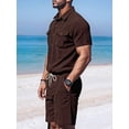 thumbnail image 5 of Men's Short Sleeve Sets Shirts Set 2 Piece Shirt Outfit Brown XXL, 5 of 7