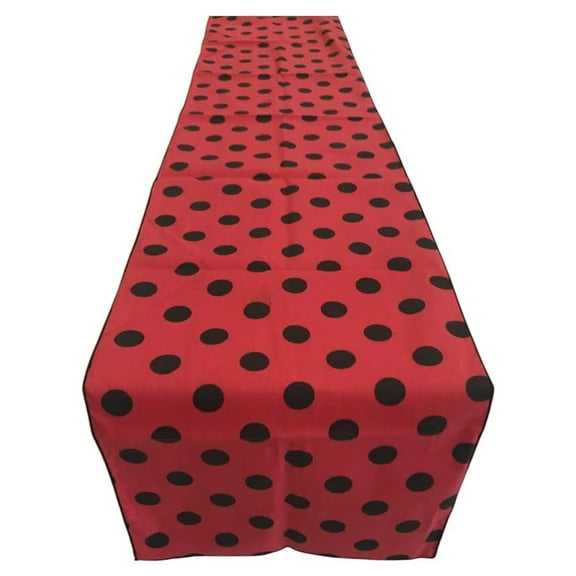 Exlonjet Fabric & Foam Inc, 14" Wide x 108" Long Table Cotton Runner Polka. (Black Dot on Red)
