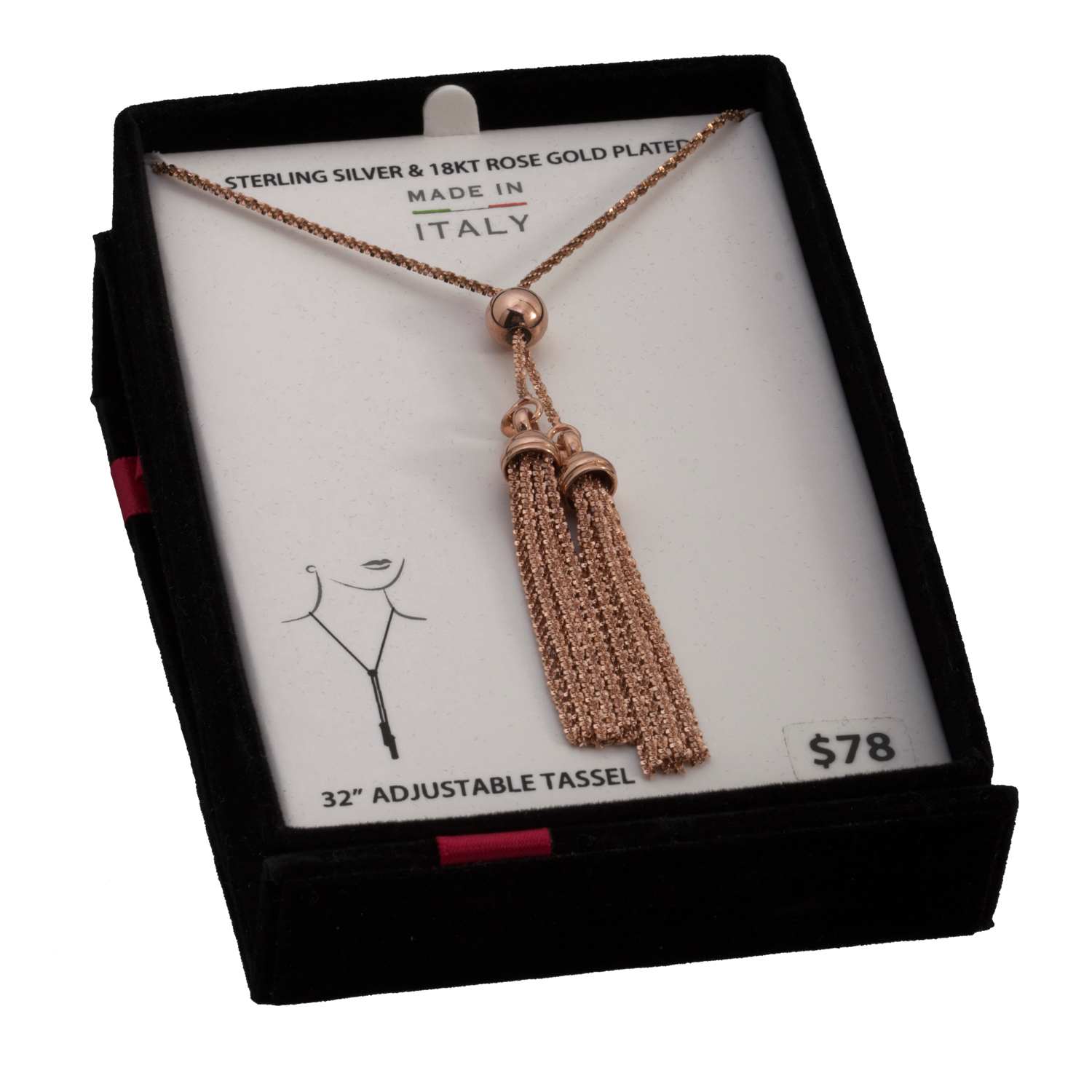 Stainless Steel 32" Rose Gold Plated Glitter Adjustable Tassel