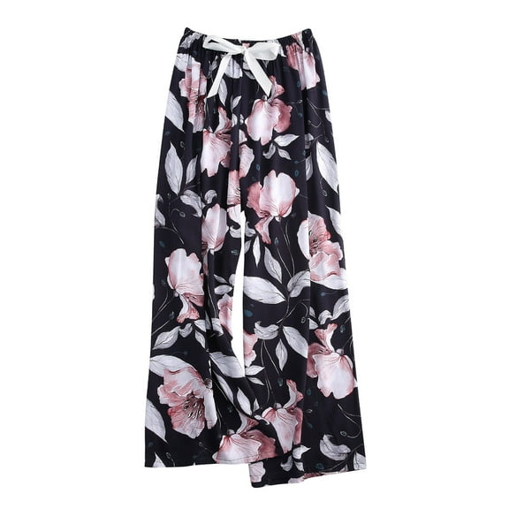 miqiqism Vintage Printed Pajama Pants for Women Trendy High Waist Elastic Harem Pant Comfy Floral Print Trousers Comfy Drawstring Palazzo Pajama Pants,Black,Free Size