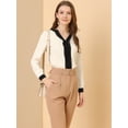 thumbnail image 2 of INSPIRE CHIC Tops De Blusa De Color De Contraste Frontal Plisado Con Cuello Dividido Para Mujer Beige M, 2 of 6