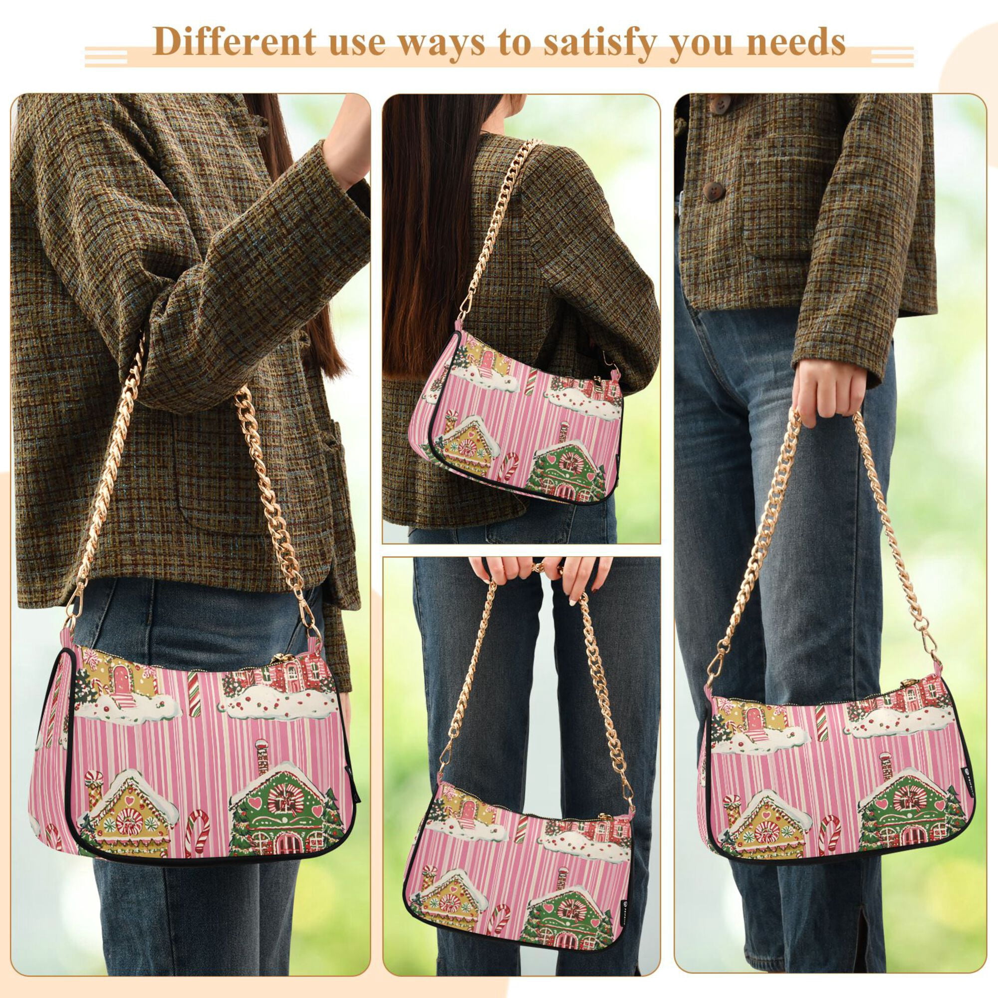 FORMRS Womens Shoulder Bag with Chain Strap Clutch Purse Cute Tote Handbag, Pink Christmas House