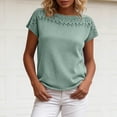 thumbnail image 4 of ClodeEU Women's Crewneck Short Sleeve Top with Cutout ,Casual Solid Color Summer Blouse Green,Women's Plus M, 4 of 7