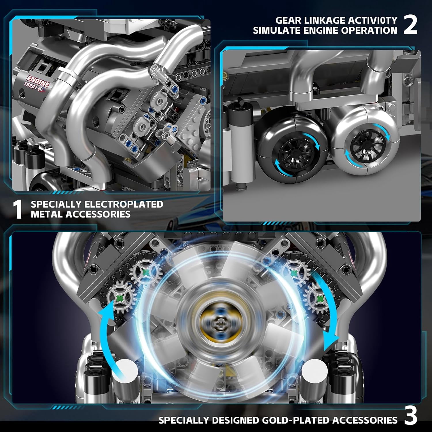 Engine Building Kit for Adults, MOC W16 Engine Model Toy for Display, STEM Car Engine Building Project for Adult (2024 PCS)