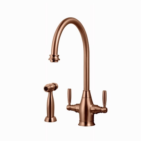 Houzer CRLSS-650-AC 14.375 Faucet Hole Brass Antique Copper Charleston Two Handle Kitchen Faucet