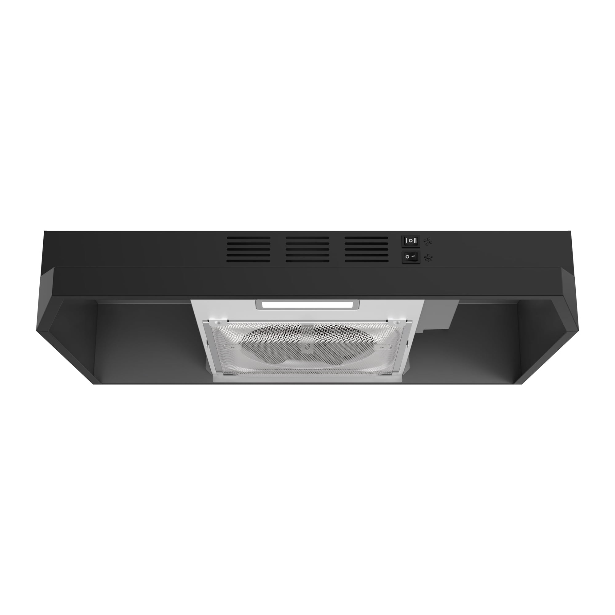 FIREGAS Black Range Hood, 24 inch Under Cabinet Range Hood with 2 Speed Exhaust Fan,Ducted/Ductless Convertible,Rocker Button Control,300 CFM,Aluminum Filter